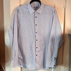 Mens Tasso Elba Shirt 100% Cotton Size L/16-16.5 White/Blue Long Sleeve‎ Cotton